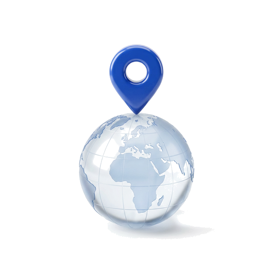 Glass globe with a blue location pin